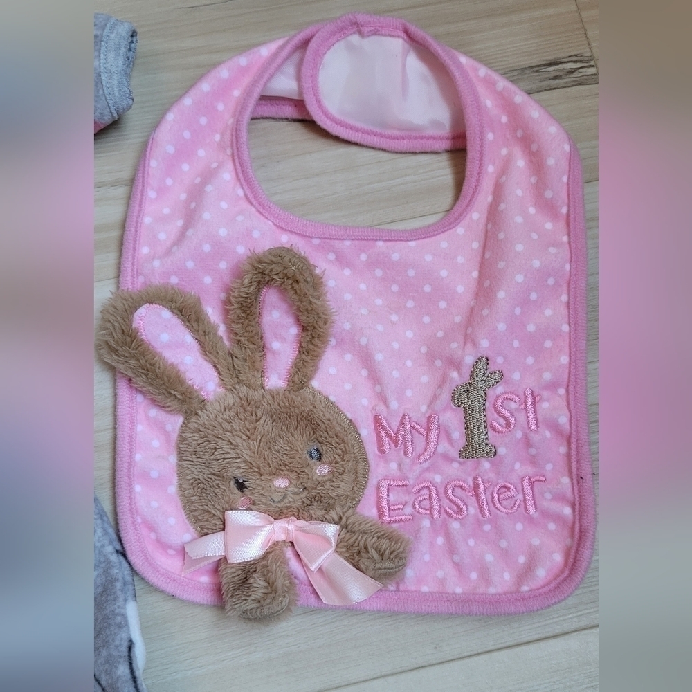 Easter Bunny onesie and baby bib set newborn pink grey carters - Picture 2 of 13